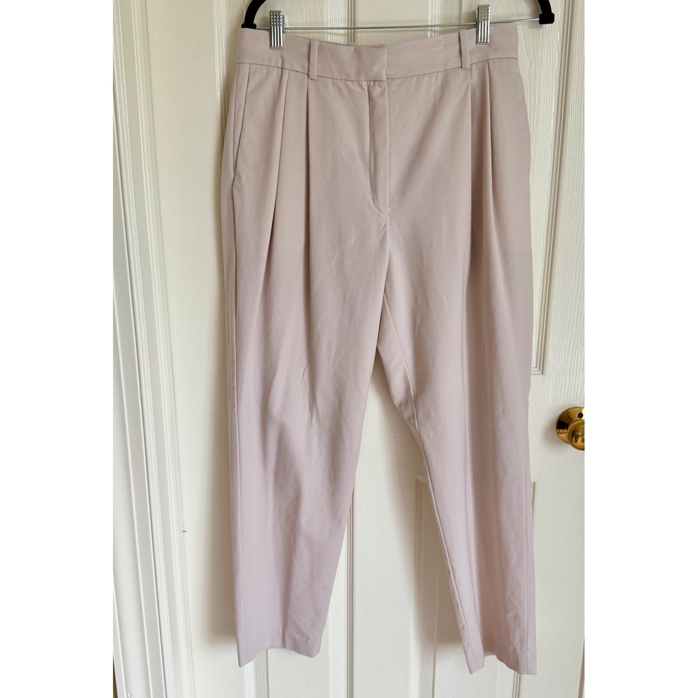 Aritzia Babaton Pleated High Waisted Tapered Trousers Beige Size 10 Ankle Pants